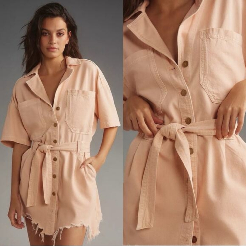 Antropologie Pilcro Short-Sleeve Destructed Denim Mini Dress-NWT